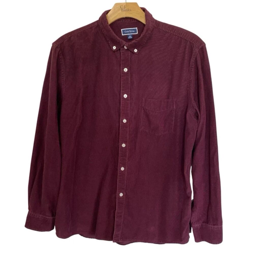 Club Room Corduroy Shirt Men's XXL Burgundy Long Sleeve Button Up 100% Cotton - Picture 1 of 8
